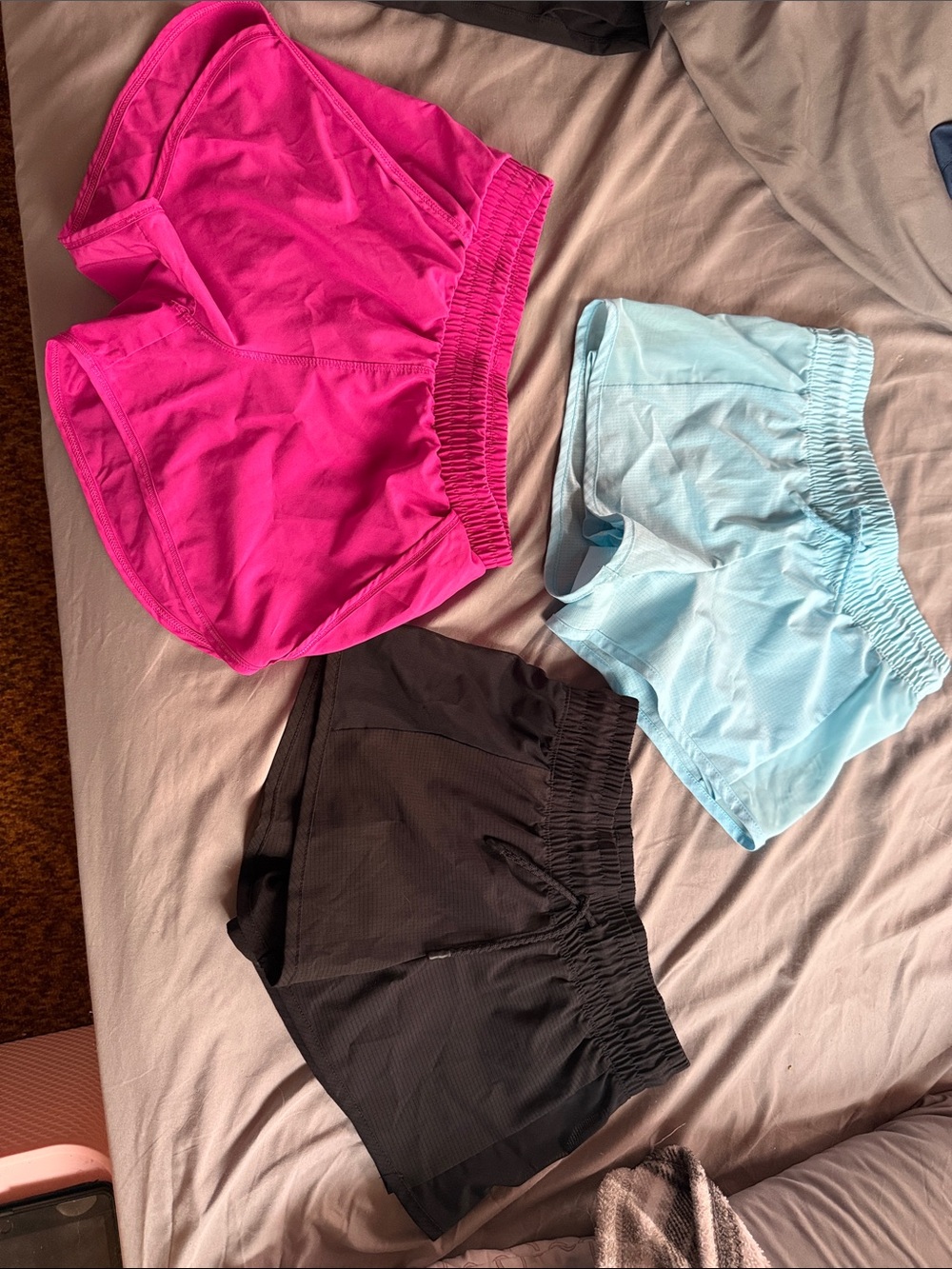 all in motion Girls 3-Pack Athletic Shorts in Hot Pink, Light Blue & Black